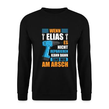 Elias Vorname Name Geburtstag Reparieren - Unisex Pullover - Schwarz - Vorne - Alina (178cm) & Michal (187cm)