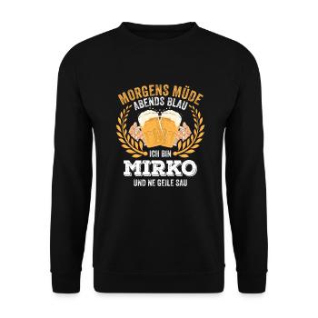 Mirko Vorname Name Geburtstag Bier saufen - Unisex Pullover - Schwarz - Vorne - Alina (178cm) & Michal (187cm)