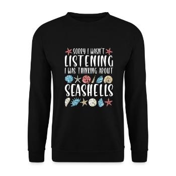 Muscheln sammeln am Strand Muschelsammler - Unisex Pullover - Schwarz - Vorne - Alina (178cm) & Michal (187cm)