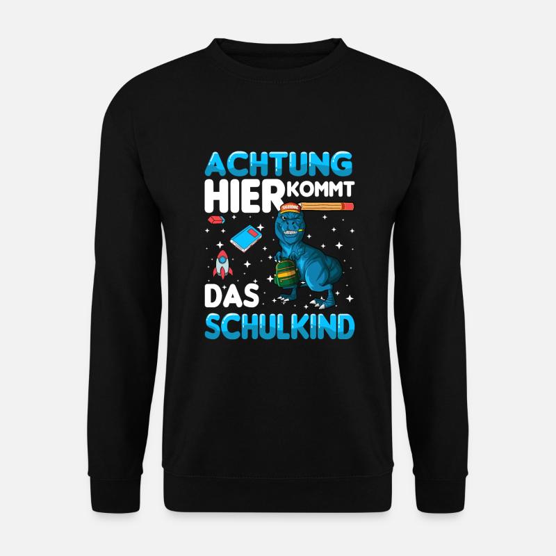 Achtung hier kommt das Schulkind Einschulung dino - Unisex Pullover - Schwarz