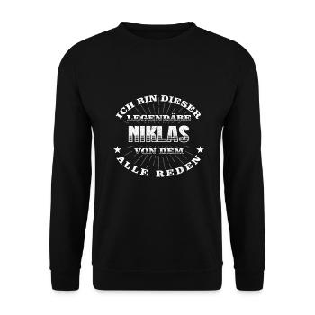 Legendärer Niklas lustiger vorname Name - Unisex Pullover - Schwarz - Vorne - Alina (178cm) & Michal (187cm)