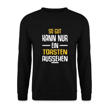 Torsten Vorname Name Geburtstag - Unisex Pullover - Schwarz - Vorne - Alina (178cm) & Michal (187cm)