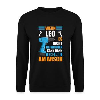 Leo Vorname Name Geburtstag Reparieren - Unisex Pullover - Schwarz - Vorne - Alina (178cm) & Michal (187cm)