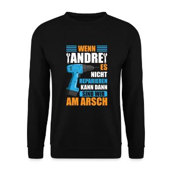 Andre Vorname Name Geburtstag Reparieren - Unisex Pullover - Schwarz - Vorne - Alina (178cm) & Michal (187cm)