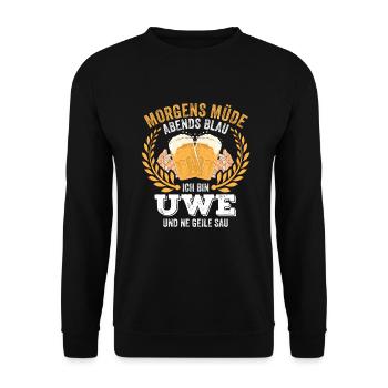 Uwe Vorname Name Geburtstag Bier saufen - Unisex Pullover - Schwarz - Vorne - Alina (178cm) & Michal (187cm)