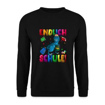 Endlich Schule Einschulung Grundschule 1. Klasse - Unisex Pullover - Schwarz - Vorne - Alina (178cm) & Michal (187cm)