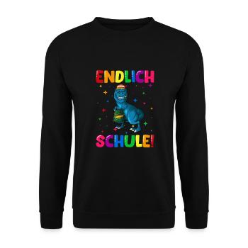 Endlich Schule Einschulung Grundschule 1. Klasse - Unisex Pullover - Schwarz - Vorne - Alina (178cm) & Michal (187cm)