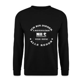 Legendärer Nils lustiger vorname Name - Unisex Pullover - Schwarz - Vorne - Alina (178cm) & Michal (187cm)