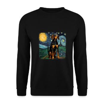 Black and Tan Coonhound Van gogh nuit étoilée - Sweat-shirt Unisexe - noir - Devant - Alina (178cm) & Michal (187cm)