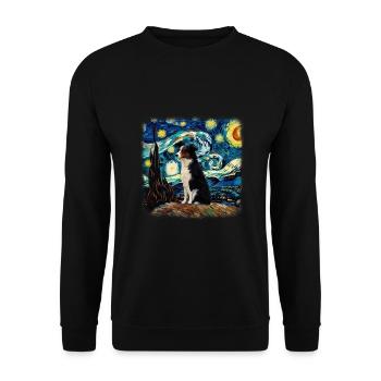Border Collie Van Gogh nuit étoilée - Sweat-shirt Unisexe - noir - Devant - Alina (178cm) & Michal (187cm)