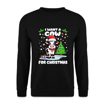 Little cow with cap celebrating Christmas in the snow - Unisex Sweatshirt - black - Front - Alina (178cm) & Michal (187cm)