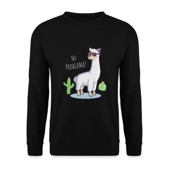 Funny Gift Lama No Problama Cactus Design - Unisex Pullover - Schwarz - Vorne - Alina (178cm) & Michal (187cm)
