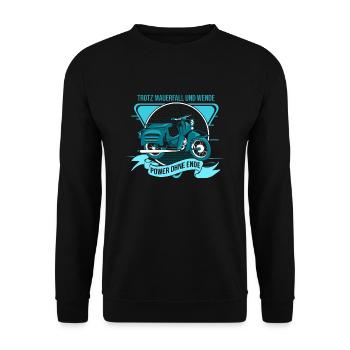 Ostalgie Schwalbe Simson Suhl - trotz mauerfall - Unisex Pullover - Schwarz - Vorne - Alina (178cm) & Michal (187cm)