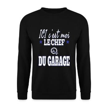 Ici c'est moi le chef du garage. Humour mécanicien - Sweat-shirt Unisexe - noir - Devant - Alina (178cm) & Michal (187cm)