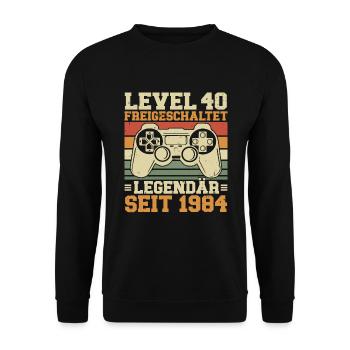 Level 40 freigeschaltet Legendär seit 1984 - Unisex Pullover - Schwarz - Vorne - Alina (178cm) & Michal (187cm)