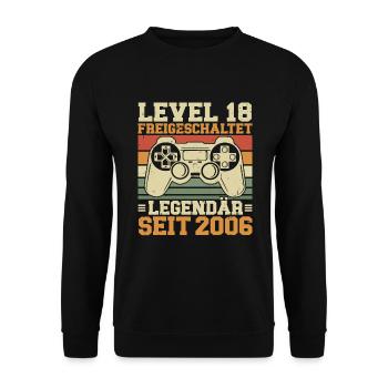 Level 18 freigeschaltet Legendär seit 2006 - Unisex Pullover - Schwarz - Vorne - Alina (178cm) & Michal (187cm)