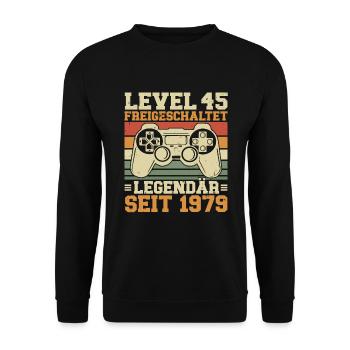 Niveau 45 débloqué Légendaire depuis 1979 - Sweat-shirt Unisexe - noir - Devant - Alina (178cm) & Michal (187cm)