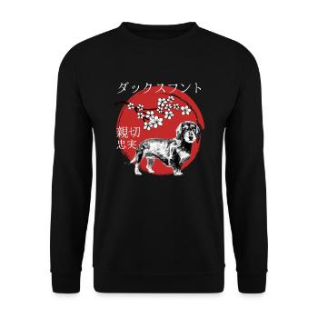 Dachshund Japan Kanji Style for Dog Lovers - Unisex Sweatshirt - black - Front - Alina (178cm) & Michal (187cm)