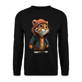 Niedlicher Tiger mir Brille für Kinder - Unisex Pullover - Schwarz - Vorne - Alina (178cm) & Michal (187cm)
