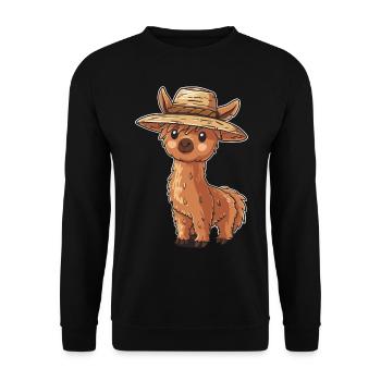 Niedliches Alpaka mit Strohhut Cartoon für - Unisex Pullover - Schwarz - Vorne - Alina (178cm) & Michal (187cm)