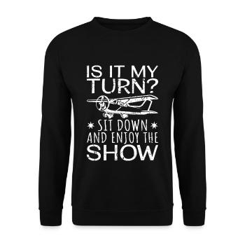 Enjoy The Show Airplane Lover RC Plane - Unisex Pullover - Schwarz - Vorne - Alina (178cm) & Michal (187cm)