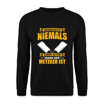 Metzger Fleischer Metzgerei Spruch - Unisex Pullover - Schwarz - Vorne - Alina (178cm) & Michal (187cm)