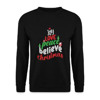 Joy Love Peace Believe Christmas tree - Unisex Pullover - Schwarz - Vorne - Alina (178cm) & Michal (187cm)