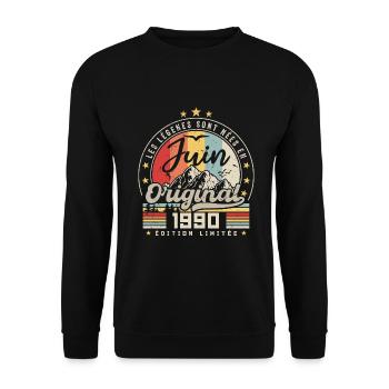 Juin 1990 Anniversaire 1990 Juin Légendes - Sweat-shirt Unisexe - noir - Devant - Alina (178cm) & Michal (187cm)
