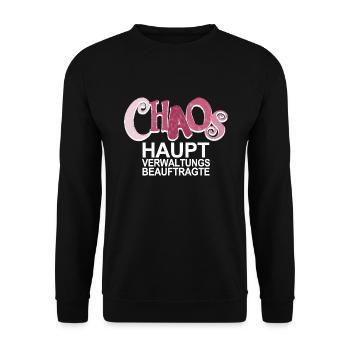 Chaos Beauftragte - lustiger Spruch für Mütter - Unisex Pullover - Schwarz - Vorne - Alina (178cm) & Michal (187cm)