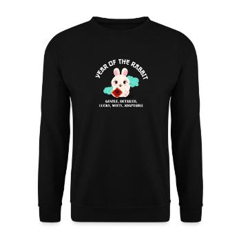 Frohes chinesisches Neujahr 2023 Jahr des Kaninchens - Unisex Pullover - Schwarz - Vorne - Alina (178cm) & Michal (187cm)