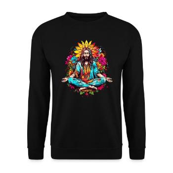 Jesus Christ Meditation Hippie Flower Power Yoga - Unisex Sweatshirt - black - Front - Alina (178cm) & Michal (187cm)