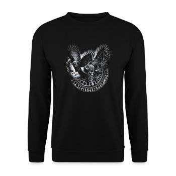 Walhalla Rabe Raben Odins Runen Nordischer Kompass - Unisex Pullover - Schwarz - Vorne - Alina (178cm) & Michal (187cm)