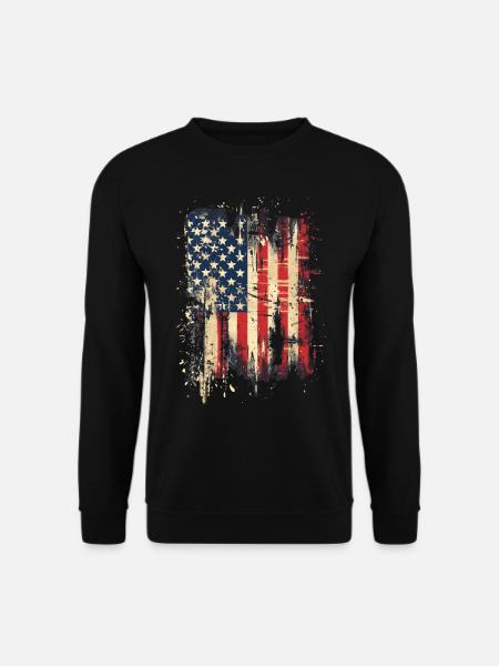 Amerikanische Flagge Grunge (auf schwarz) - Unisex Pullover - Schwarz