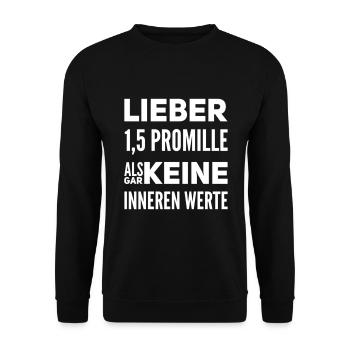 Lieber 1.5 Promille Lustiger Sauf Spruch - Unisex Pullover - Schwarz - Vorne - Alina (178cm) & Michal (187cm)