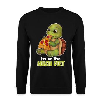 I'm on Ninja Diet Lustige Schildkröte Pizza Turtle - Unisex Pullover - Schwarz - Vorne - Alina (178cm) & Michal (187cm)