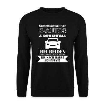 E Auto Elektro Auto Elektroauto Spruch Geschenk - Unisex Pullover - Schwarz - Vorne - Alina (178cm) & Michal (187cm)
