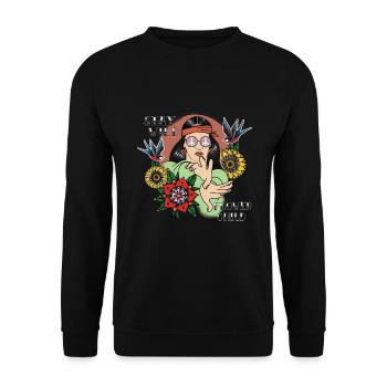 Stay wild Flower child Flowerpower Girl Geschenk - Unisex Pullover - Schwarz - Vorne - Alina (178cm) & Michal (187cm)