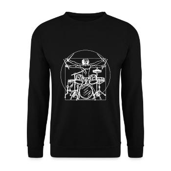 Schlagzeug Geschenk: Da Vinci Zeichung - Unisex Pullover - Schwarz - Vorne - Alina (178cm) & Michal (187cm)