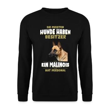Malinois Shirt - Malinois Hund TShirt - Unisex Pullover - Schwarz - Vorne - Alina (178cm) & Michal (187cm)