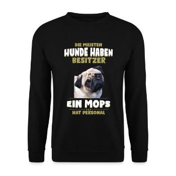 Mops Shirt - Mops Hund TShirt - Unisex Pullover - Schwarz - Vorne - Alina (178cm) & Michal (187cm)