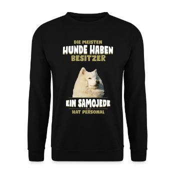 Samojeden Tshirt - Samojede Hund Shirt - Unisex Pullover - Schwarz - Vorne - Alina (178cm) & Michal (187cm)