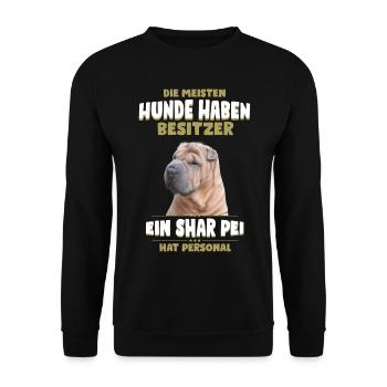 Shar Pei Tshirt - Shar Pei Hund Shirt - Unisex Pullover - Schwarz - Vorne - Alina (178cm) & Michal (187cm)