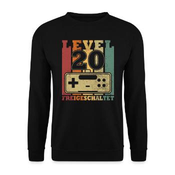Level 20 Freigeschaltet - Unisex Pullover - Schwarz - Vorne - Alina (178cm) & Michal (187cm)