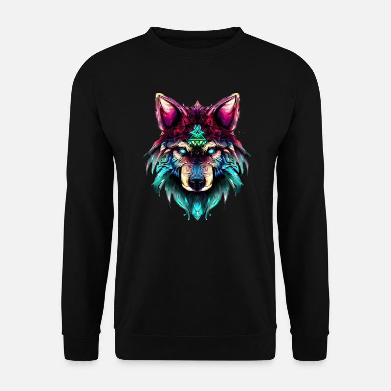 Mystic Wolf Synthwave Wolf Head - Sweat-shirt Unisexe - noir