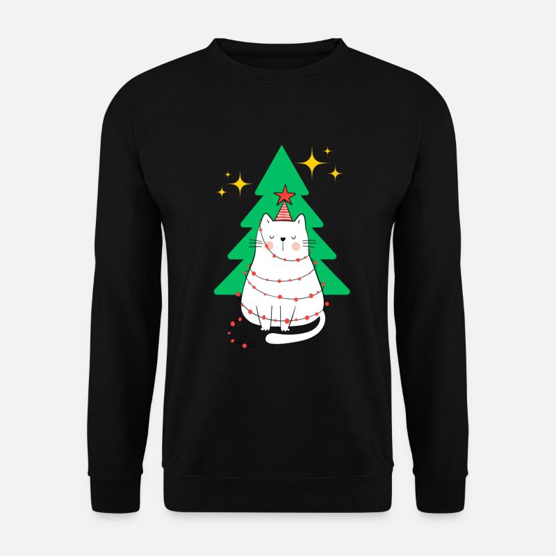 Katze Weihnachten Tannenbaum - Unisex Pullover - Schwarz