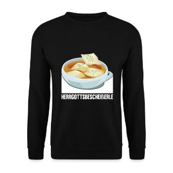 Herrgottsbescheißerle Schwäbische Maultaschen - Unisex Pullover - Schwarz - Vorne - Alina (178cm) & Michal (187cm)