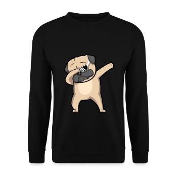 Dabbing Dog Pug Geschenk - Unisex Pullover - Schwarz - Vorne - Alina (178cm) & Michal (187cm)