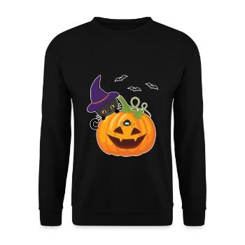 Halloween Pumpkin Cat Costume Party Creepy Pumpkin - Unisex Sweatshirt - black - Front - Alina (178cm) & Michal (187cm)