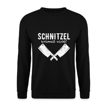 anti vegan Schnitzel Fleisch Geschenk - Unisex Pullover - Schwarz - Vorne - Alina (178cm) & Michal (187cm)