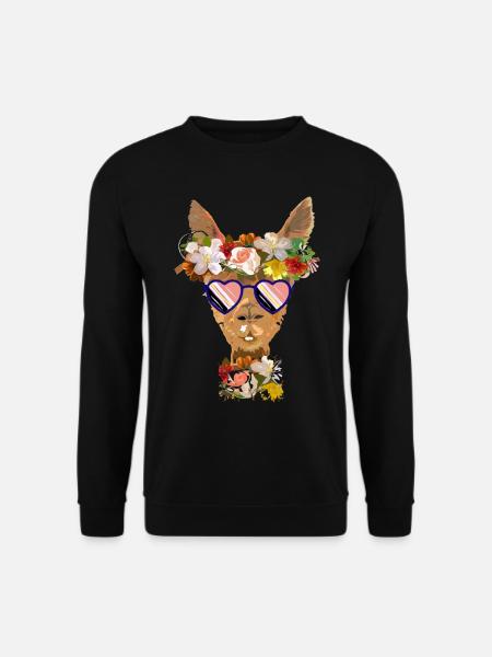 Lama mit Blumen und Sonnenbrille - Unisex Pullover - Schwarz